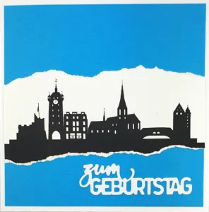 «Skyline Baden Papierkunst zum Geburtstag» cyan