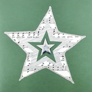 «Stern-Melodie Papierkunst» silber auf grün